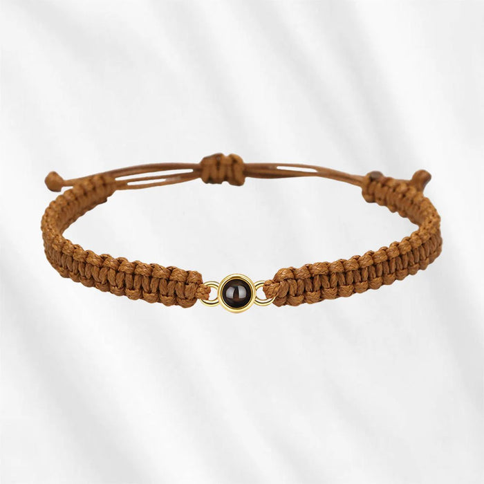 Personalized Circle Photo Projection Bracelet with Picture Inside – Braided Rope Jewelry Brown