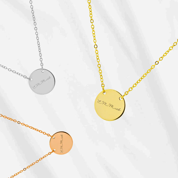 Custom Name Necklace – Round Disc Two Holes Sterling Silver